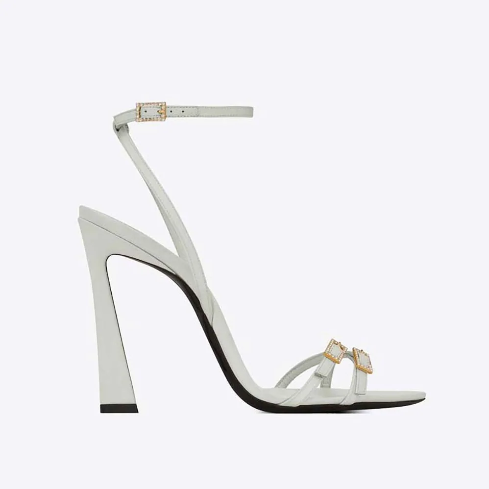 Saint Laurent YSL Lila Sandals in Crepe Satin for Women in White Saint Laurent YSL Lila Sandals in Crepe Satin for Women in White