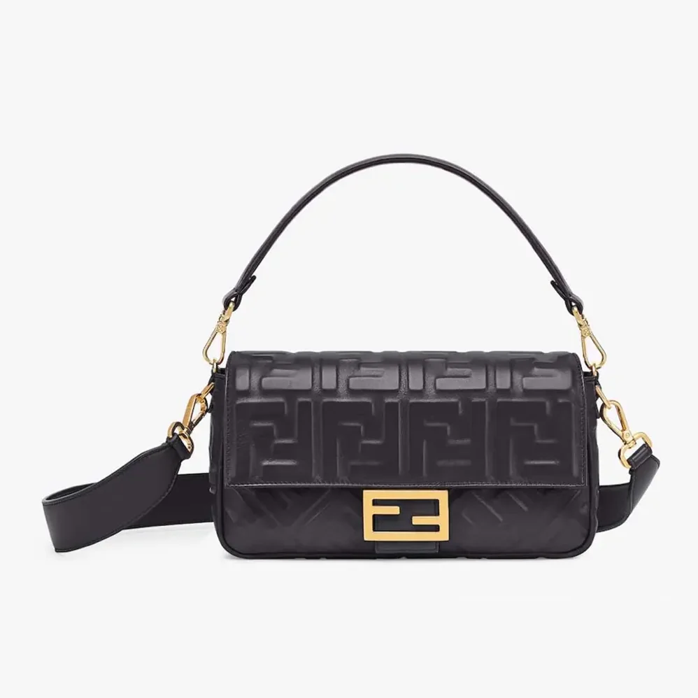 Fendi Medium Baguette Black Leather Bag for Women