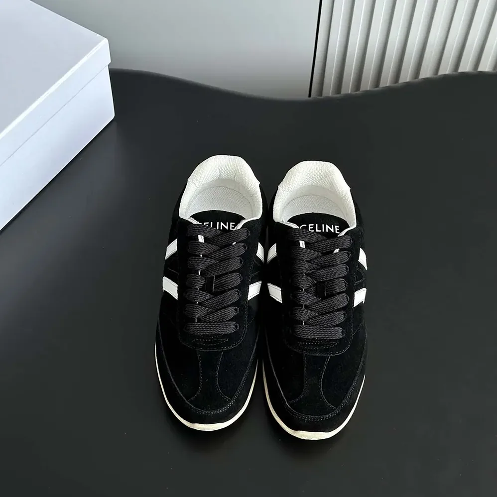 Celine Jogger Low Lace up Sneaker with Triomphe in Suede Calfskin for Unisex in Black
