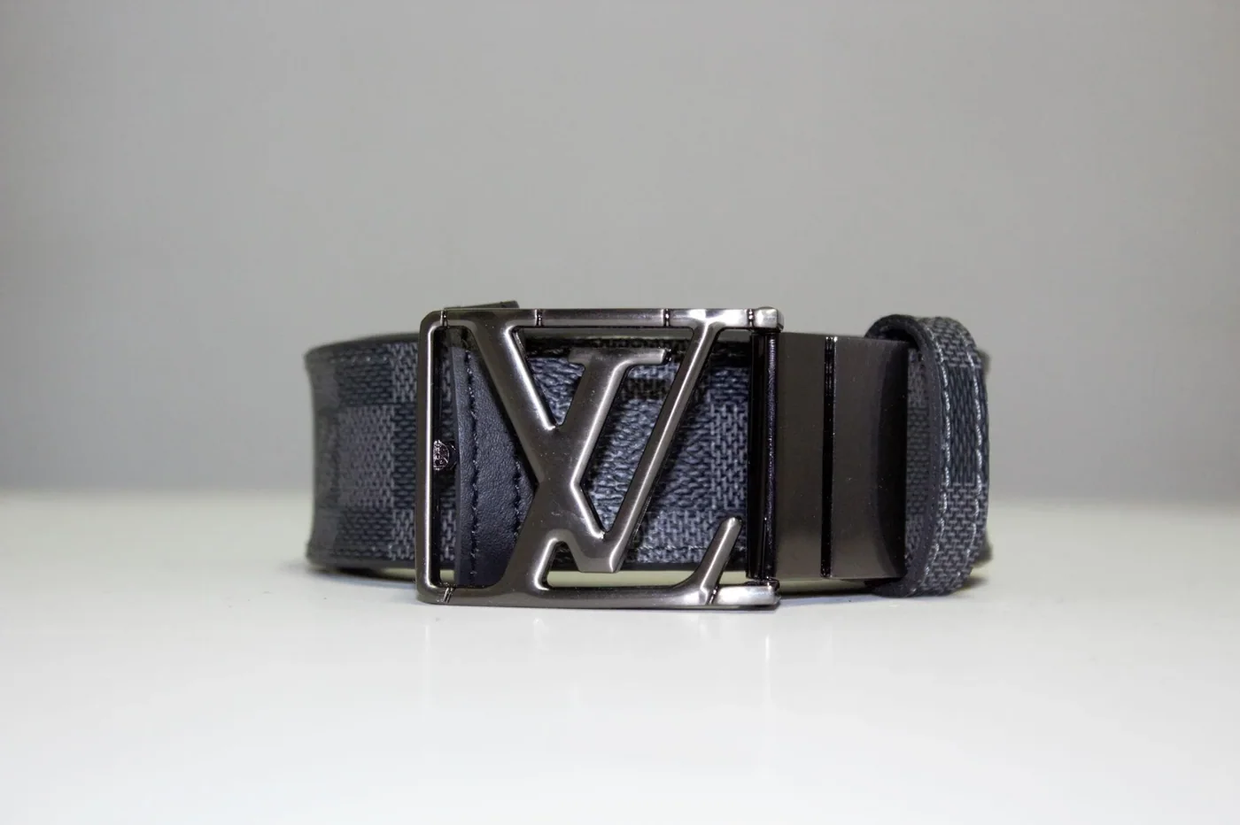 Grey & Black Damier Reversible Leather Belt
