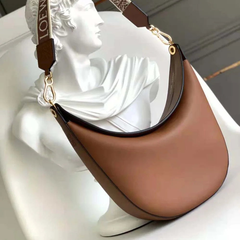 Loewe Luna Bag in Satin Calfskin and Jacquard for Women in Brown