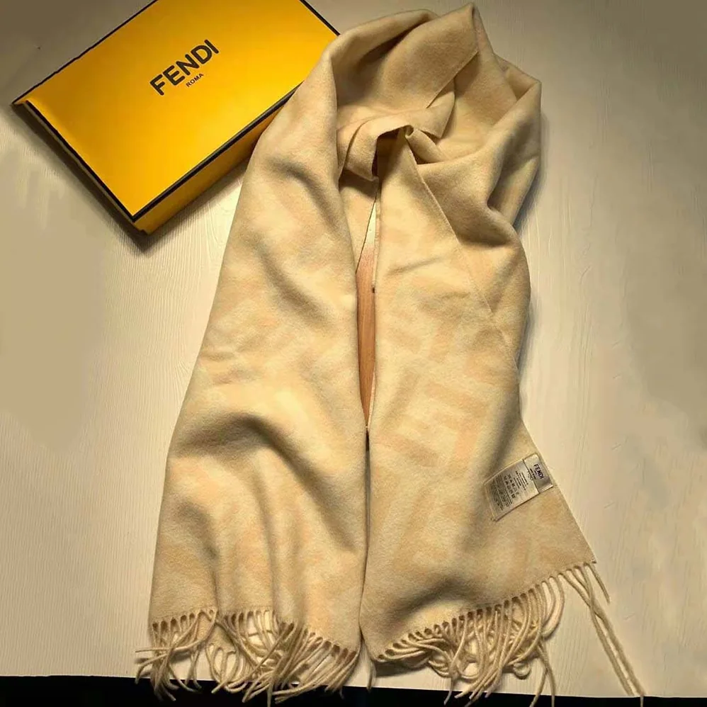 Fendi Long Scarf with Fringed Edges for Women in Beige Fendi Long Scarf with Fringed Edges for Women in Beige