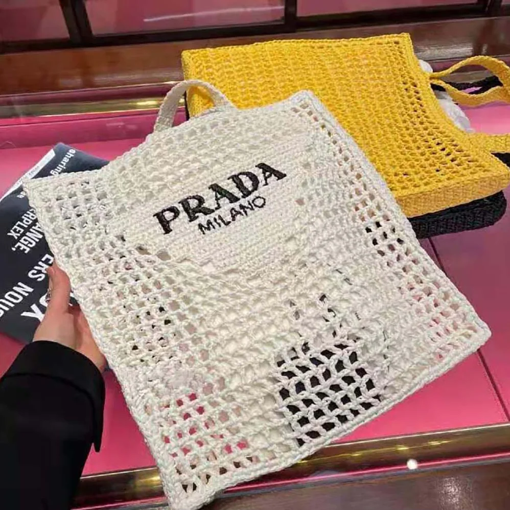 Prada Raffia Tote Bag for Women in White Prada Raffia Tote Bag for Women in White