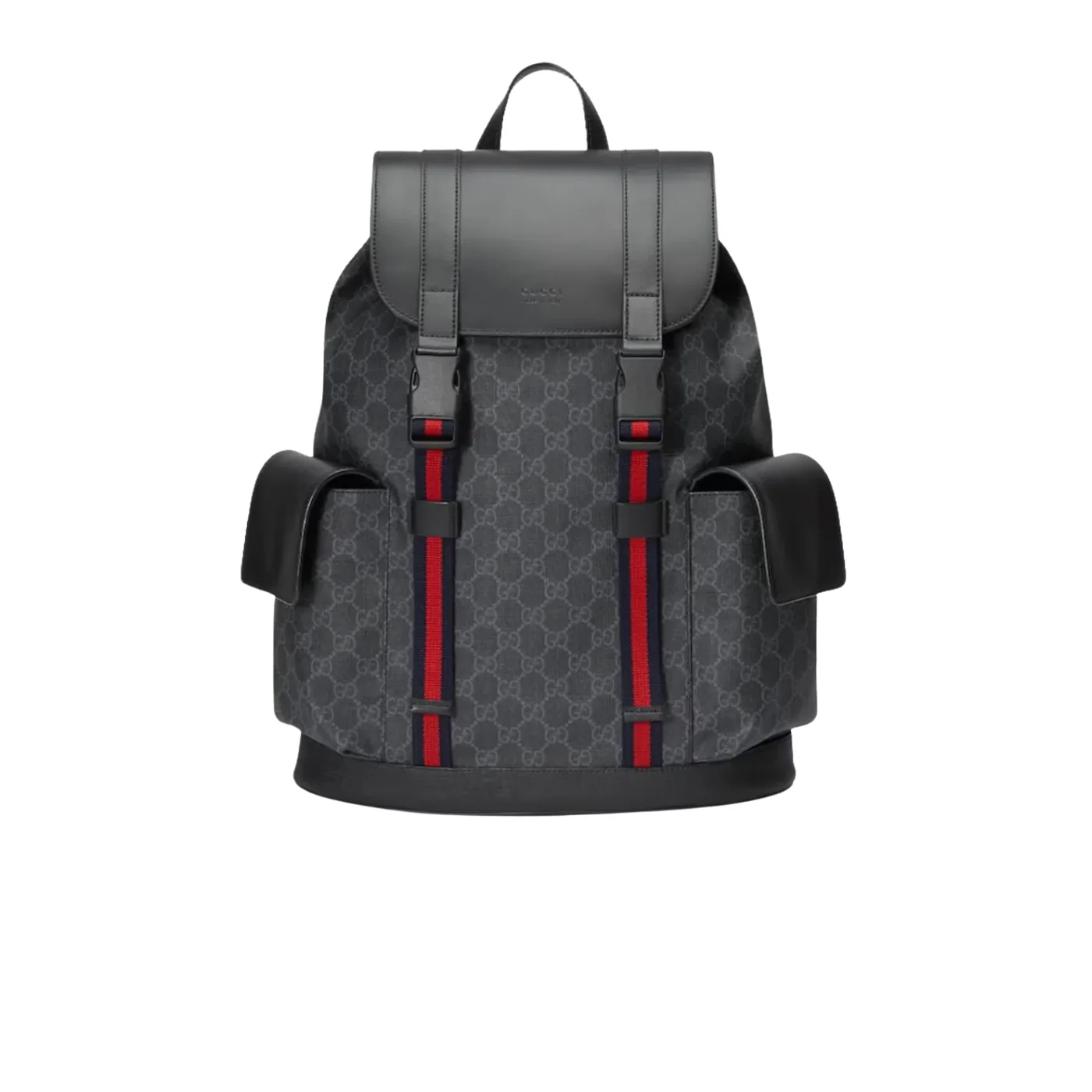 Gucci Black Backpack Black/Grey Soft GG Supreme Blue And Red Web / Gucci Black Backpack Black/Grey Soft GG Supreme Blue And Red Web /