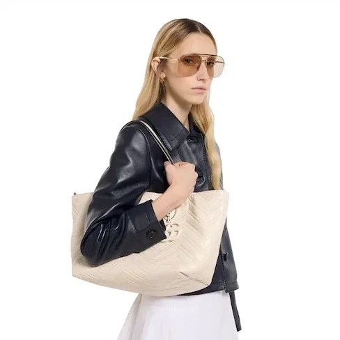 Gucci Marmont Medium Tote Bag in Ivory Tonal Enameled Hardware