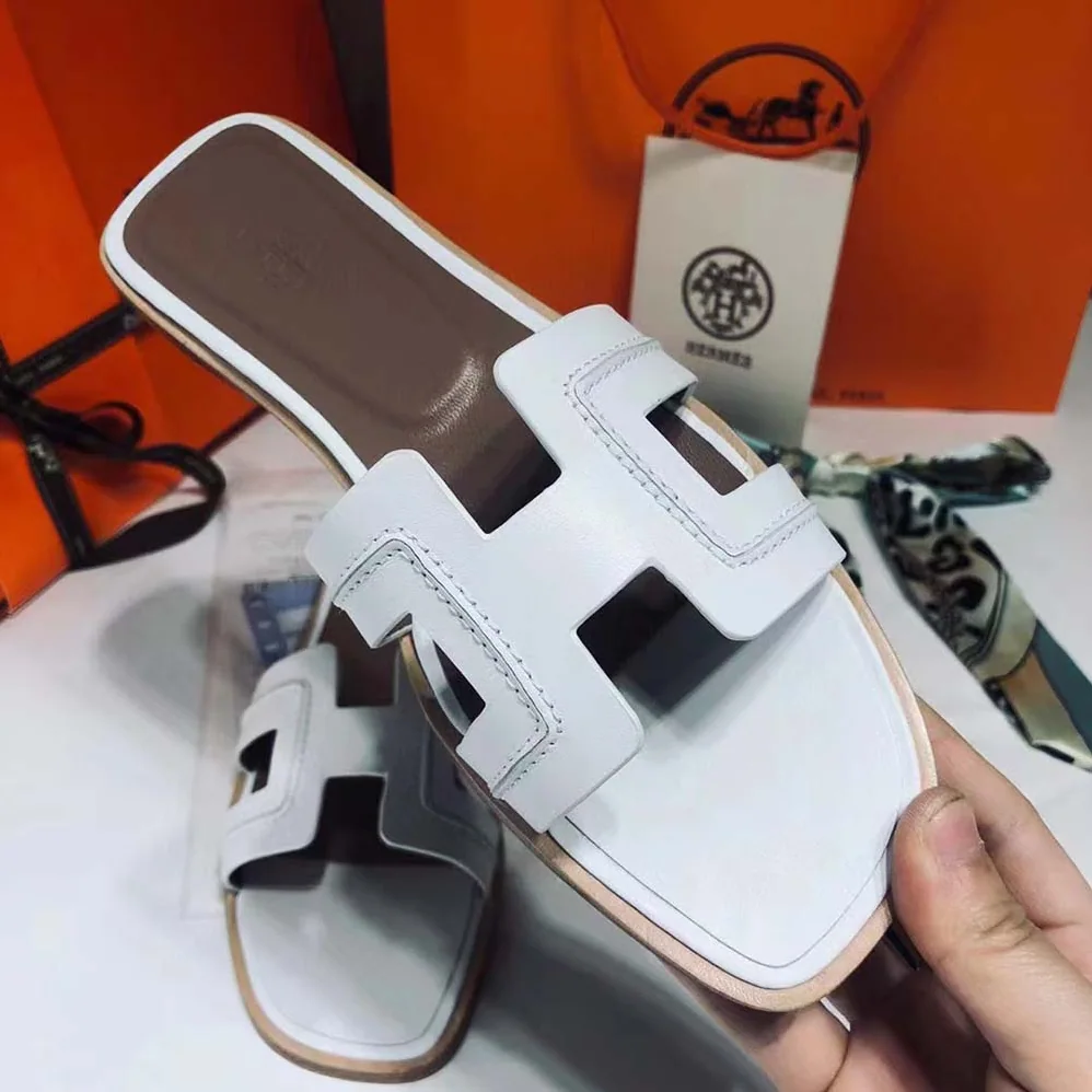 Hermes Oran Sandal in Box Calfskin with Iconic “H” Cut-Out for Women in White