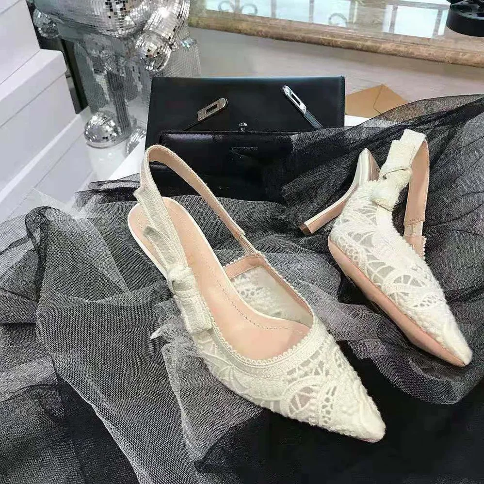 Dior J'Adior Slingback Pump White Macramé Embroidered Cotton for Women Dior J'Adior Slingback Pump White Macramé Embroidered Cotton for Women