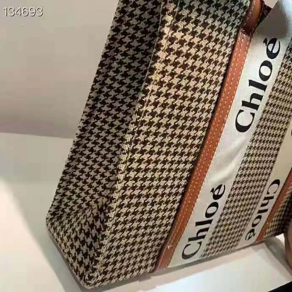 Chloe Medium Woody Tote Bag in Deadstock Wool Cashmere Fabric for Women Chloe Medium Woody Tote Bag in Deadstock Wool Cashmere Fabric for Women