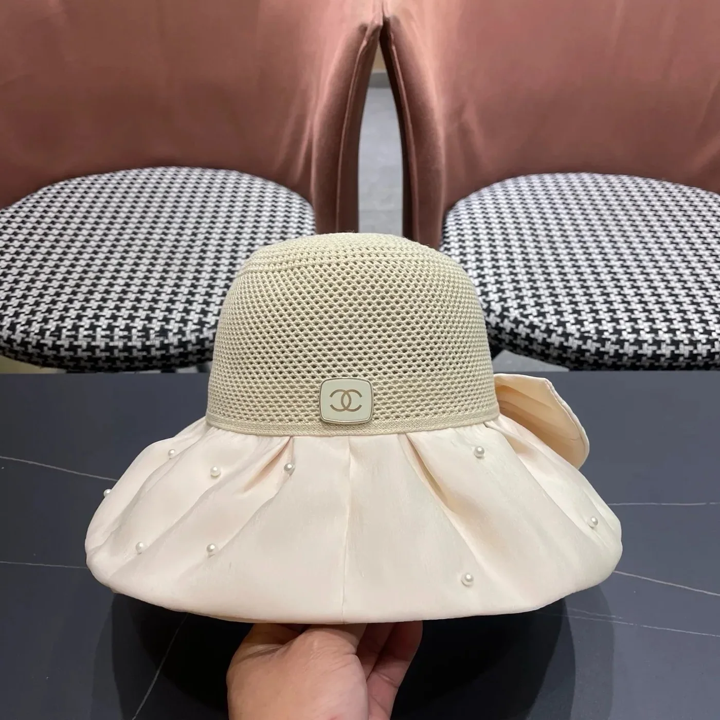 Chanel Pearl in Embellished Sun Hat Ivory