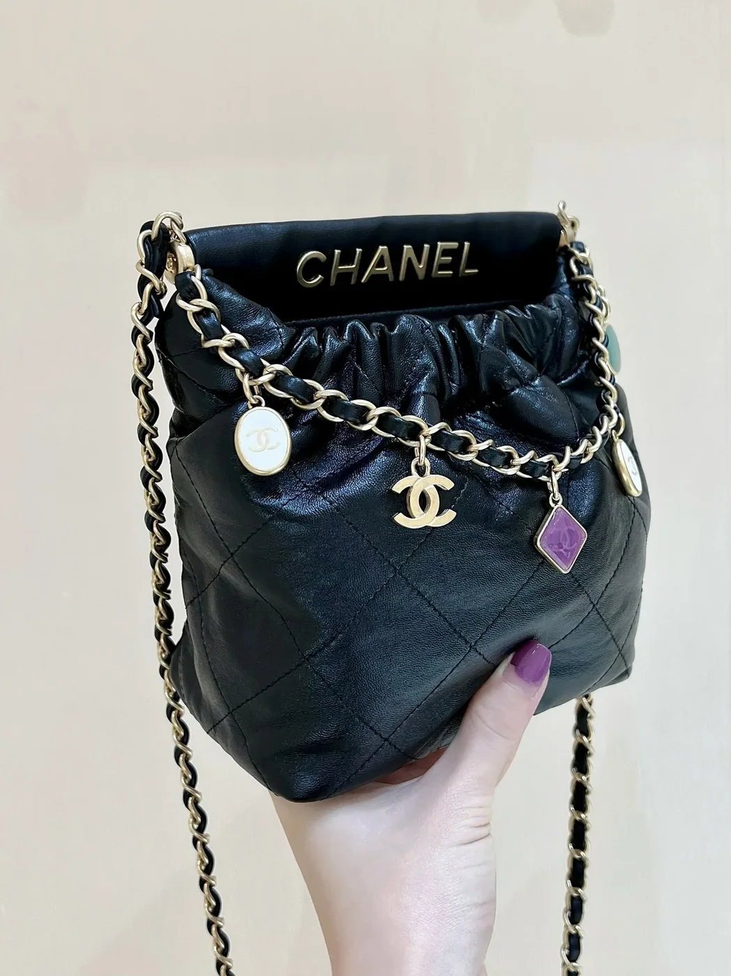 Chanel CC Small Bucket Bag in Black Gold Hardware