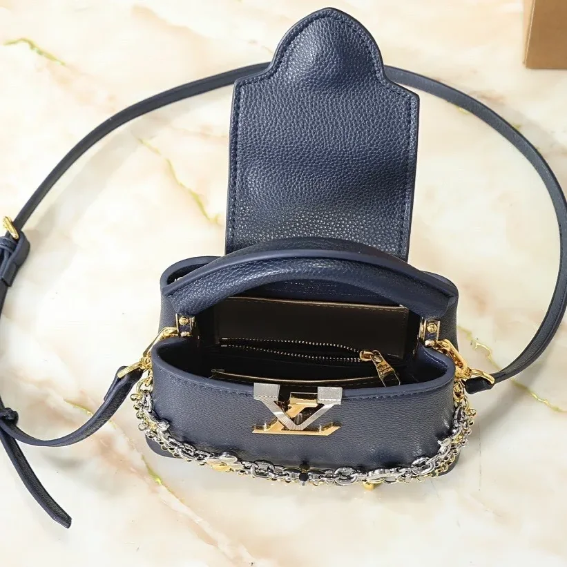 Louis Vuitton Capucines Mini Top Handle Bag / Navy Blue Silver/ Gold Hardware