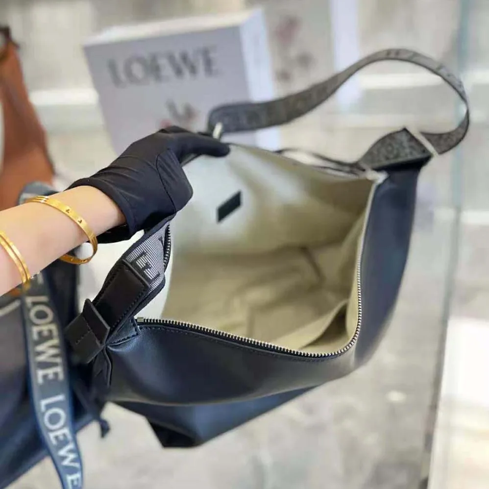 Loewe Cubi Crossbody Bag in Supple Smooth Calfskin and Jacquard for Women in Black Loewe Cubi Crossbody Bag in Supple Smooth Calfskin and Jacquard for Women in Black