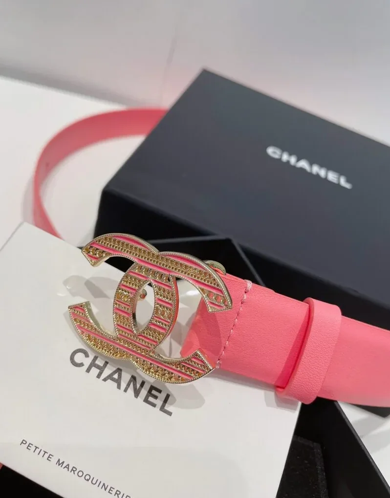 Chanel Carve CC Gold Tone Buckle Belt Pink
