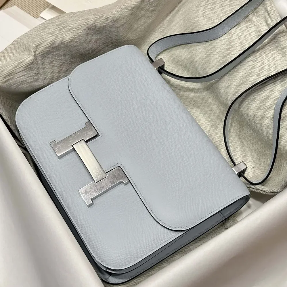 Hermes Constance 24 Bag Epsom Leather for Women in Light Blue/Silver