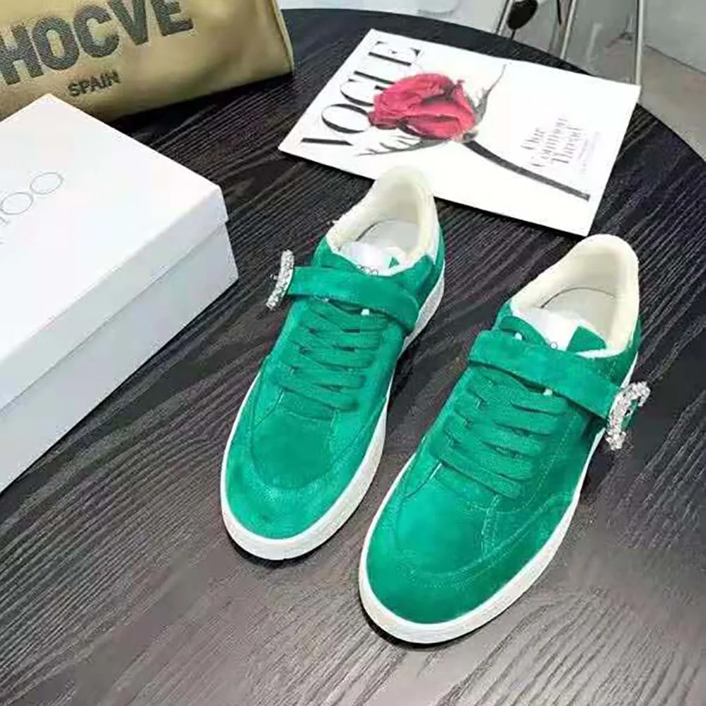 Jimmy Choo Osaka Lace up Malachite Suede and White Calf Leather Low Top Trainers for Women Jimmy Choo Osaka Lace up Malachite Suede and White Calf Leather Low Top Trainers for Women