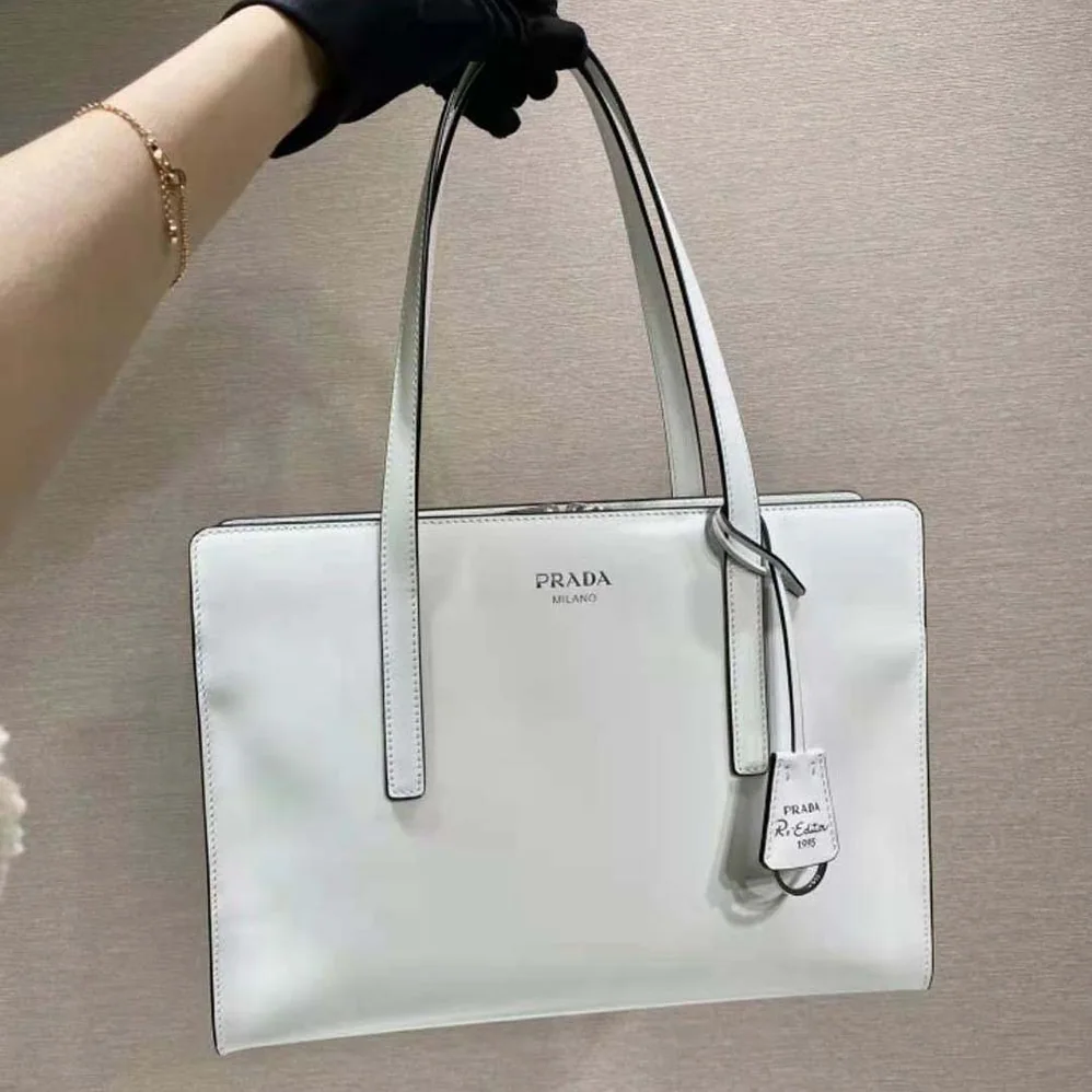 Prada Re-Edition 1995 Brushed-Leather Medium Handbag for Women in White