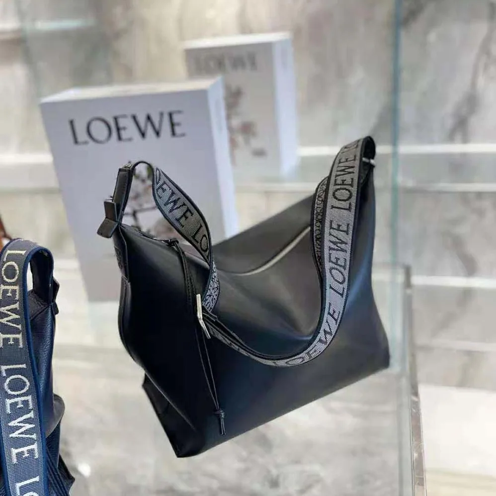 Loewe Cubi Crossbody Bag in Supple Smooth Calfskin and Jacquard for Women in Black Loewe Cubi Crossbody Bag in Supple Smooth Calfskin and Jacquard for Women in Black