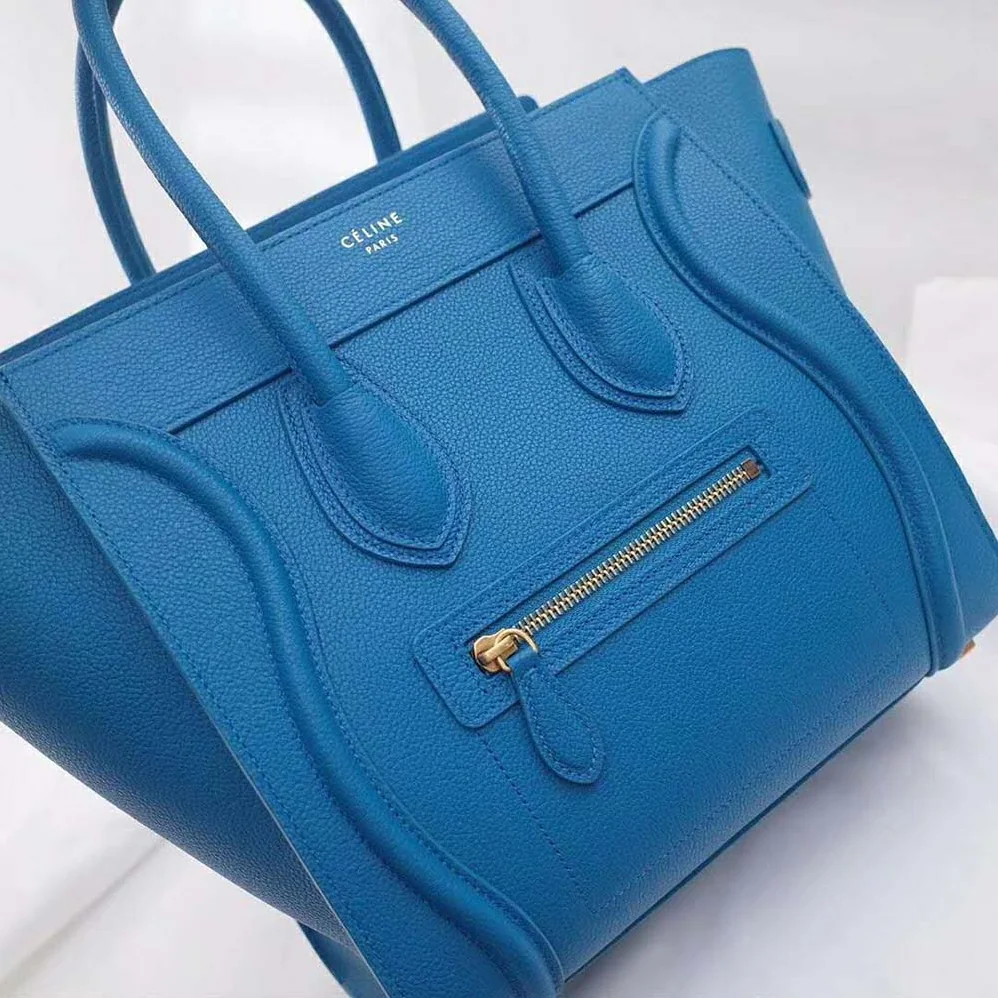 Celine Micro Luggage Handbag in Drummed Calfskin for Women in Blue Celine Micro Luggage Handbag in Drummed Calfskin for Women in Blue