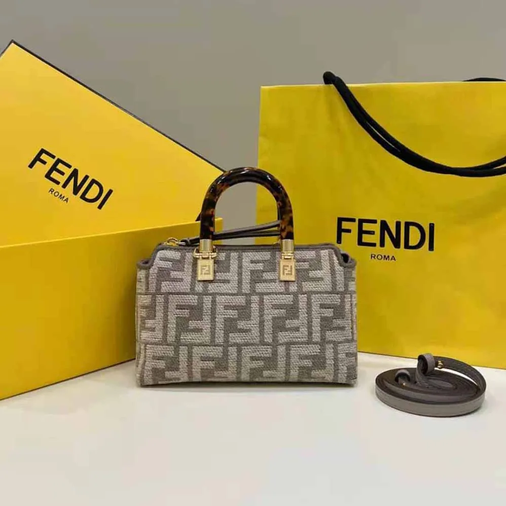 Fendi By The Way Mini Small Boston Bag in Dove Gray Tapestry Fabric for Women