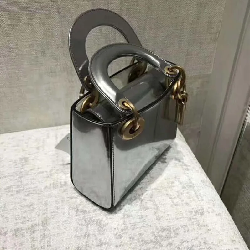 Dior Mini Lady Dior Bag Chain Silver in Tone Metallic Calfskin Dior Mini Lady Dior Bag Chain Silver in Tone Metallic Calfskin
