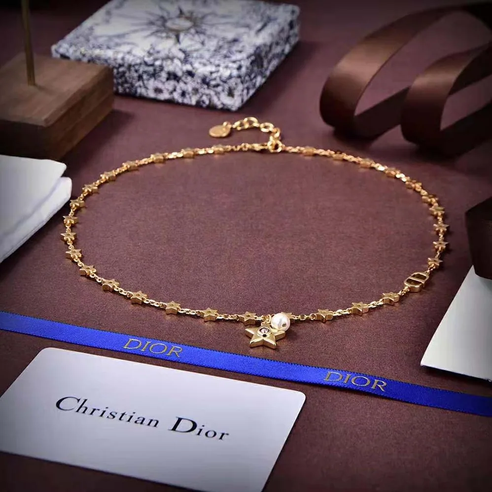 Dior Star Necklace Gold-Finish Metal with a White Resin Pearl and Mirror for Women