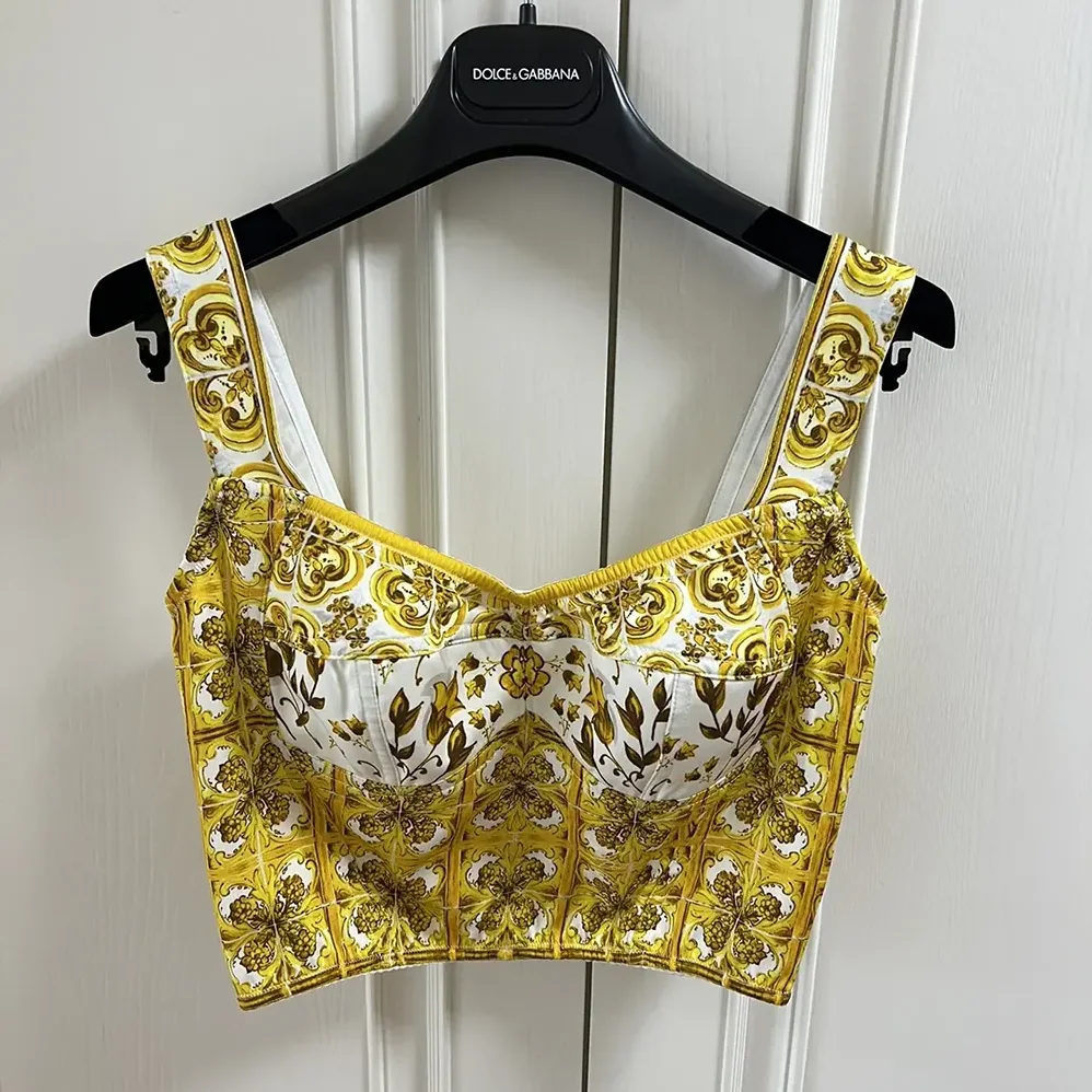 Dolce Gabbana D&G Cotton Corset Top with Majolica Print for Women