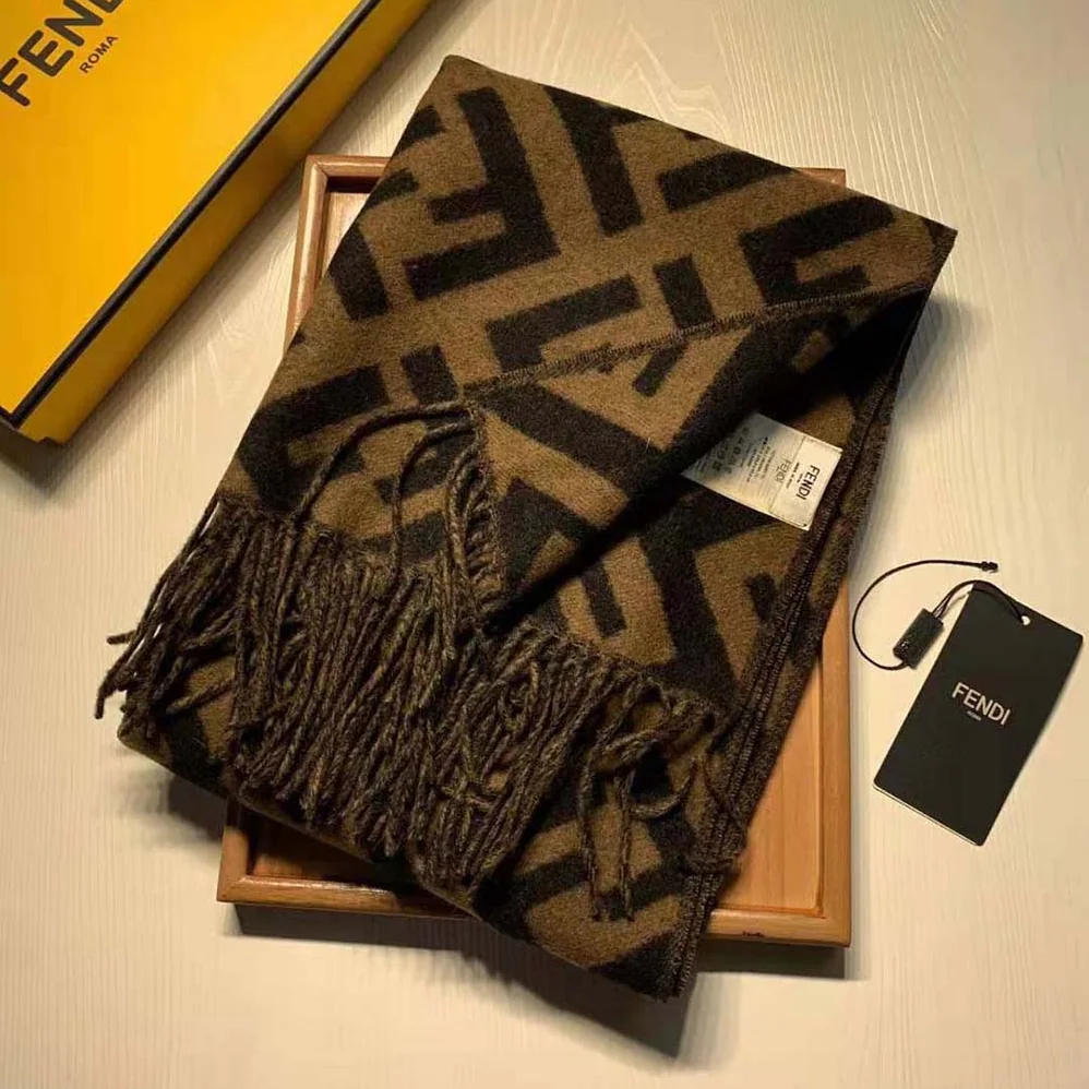 Fendi Long Scarf with Fringed Edges for Women in Brown Fendi Long Scarf with Fringed Edges for Women in Brown