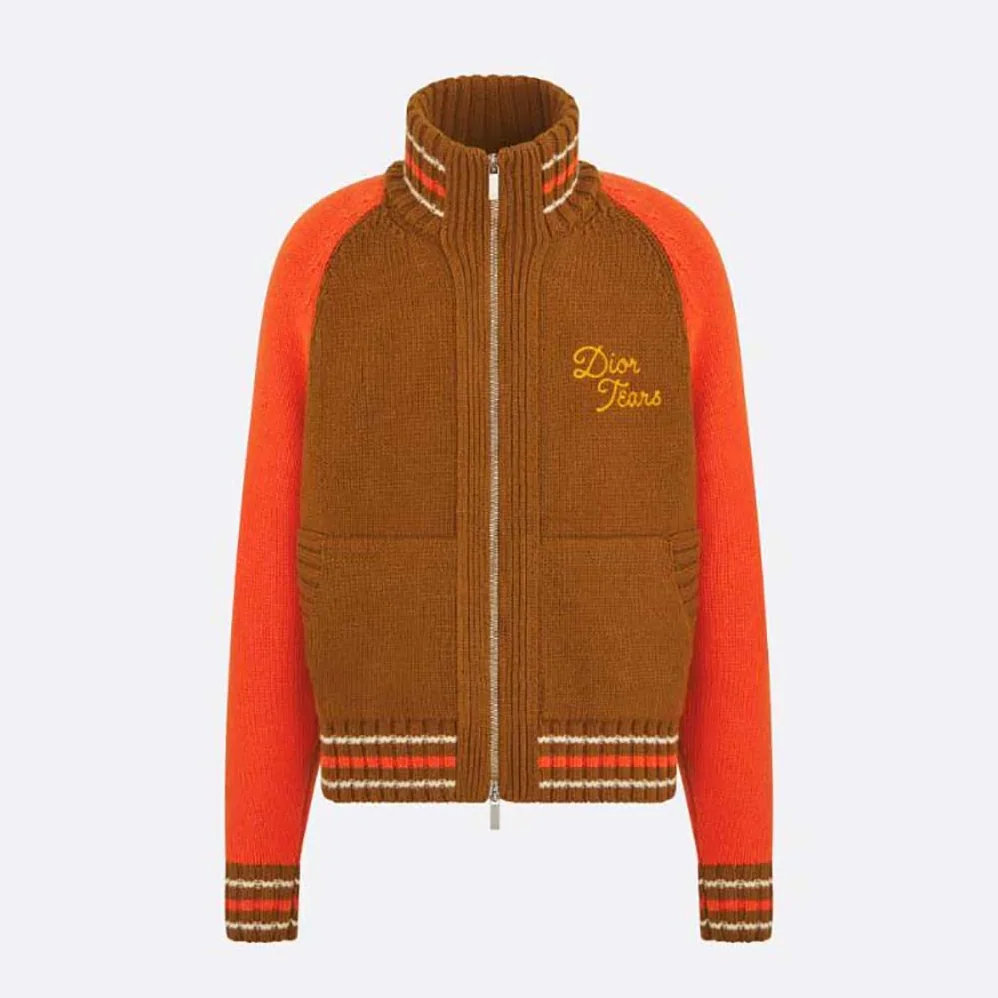 Dior Tears Zipped Blouson Brown and Red Wool and Cashmere Jersey for Men