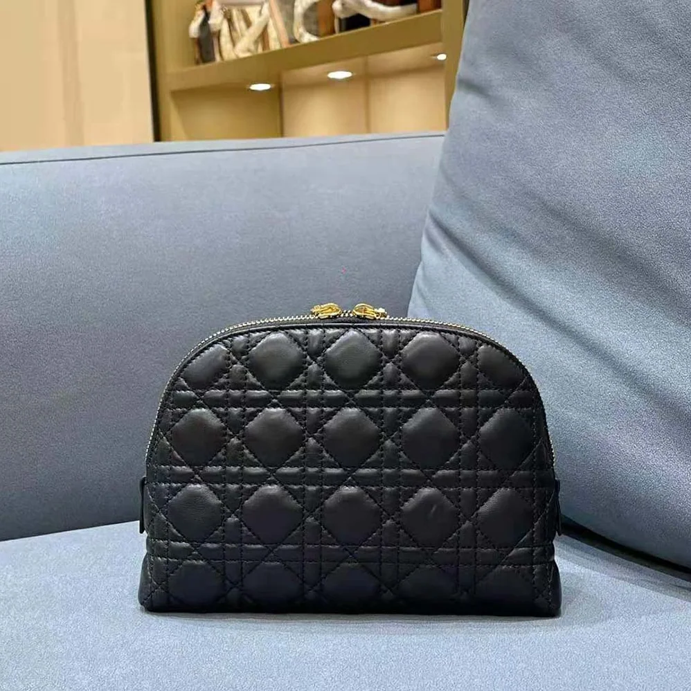 Dior Caro Beauty Pouch Black Cannage Lambskin for Women
