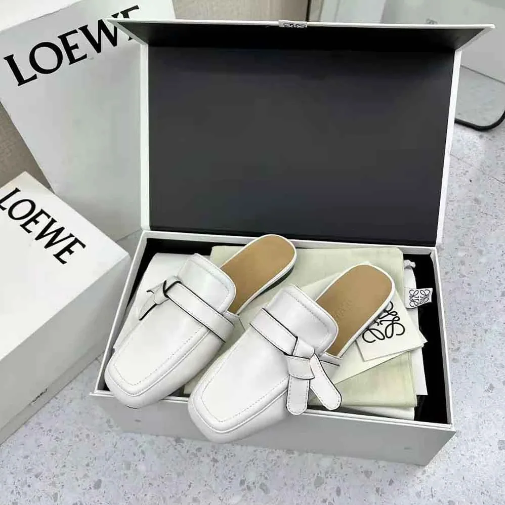 Loewe Gate Flat Mule in Calfskin for Women in White