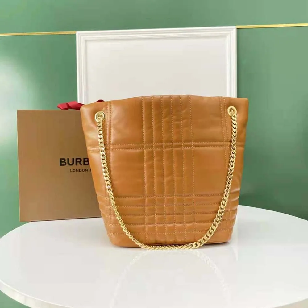 Burberry Medium Quilted Lambskin Lola Bucket Bag for Women in Brown Burberry Medium Quilted Lambskin Lola Bucket Bag for Women in Brown