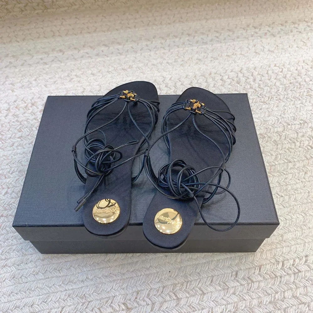 Saint Laurent YSL Babylone Sandals in Smooth Leather for Women