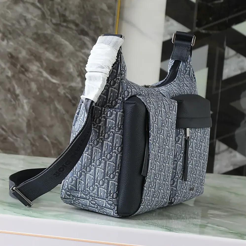 Dior Medium Rider Soft Hobo Bag Blue Dior Oblique Jacquard and Blue Grained Calfskin for Men Dior Medium Rider Soft Hobo Bag Blue Dior Oblique Jacquard and Blue Grained Calfskin for Men