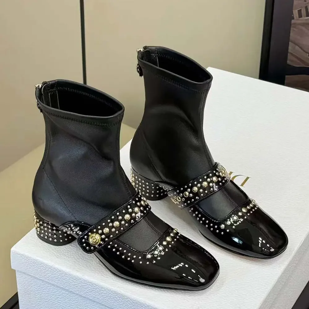 Dior Belle-D Heeled Ankle Boot Black Calfskin for Women
