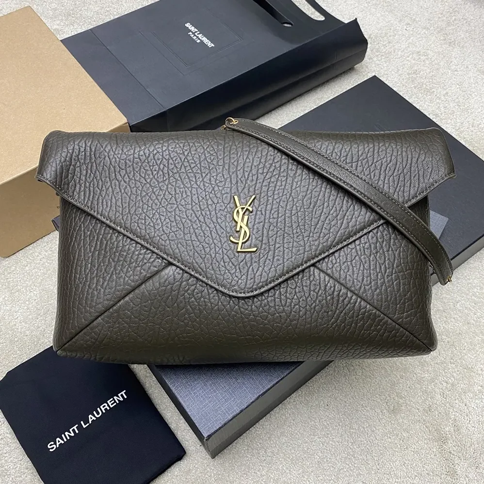 Saint Laurent YSL Cassandre XXL Envelope Pouch On Chain In Lambskin Dark Green 35cm for Women Saint Laurent YSL Cassandre XXL Envelope Pouch On Chain In Lambskin Dark Green 35cm for Women