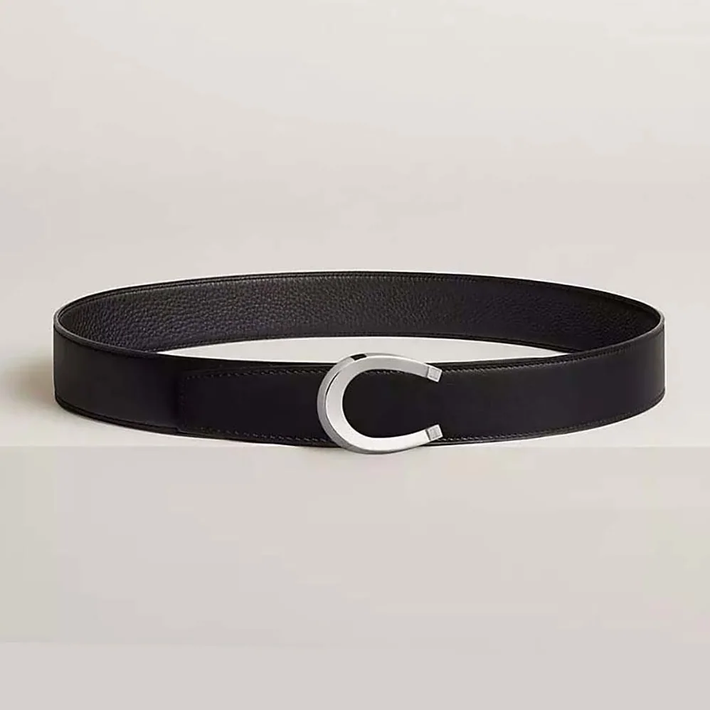 Hermes Luck Belt Buckle & Reversible Leather Strap 38 mm for Men in Black