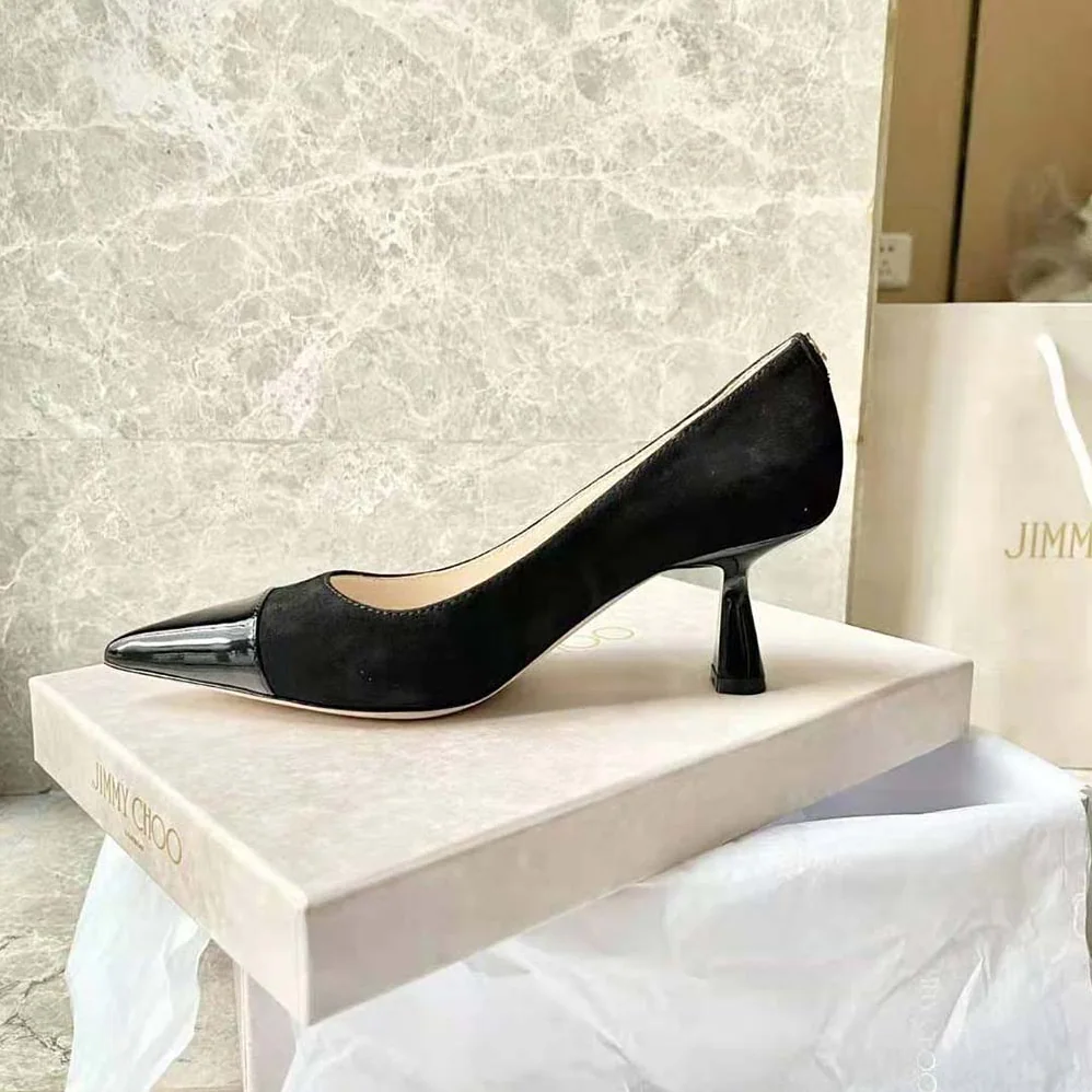 Jimmy Choo RENE 65 Black Suede and Patent Leather Pointed Pumps for Women