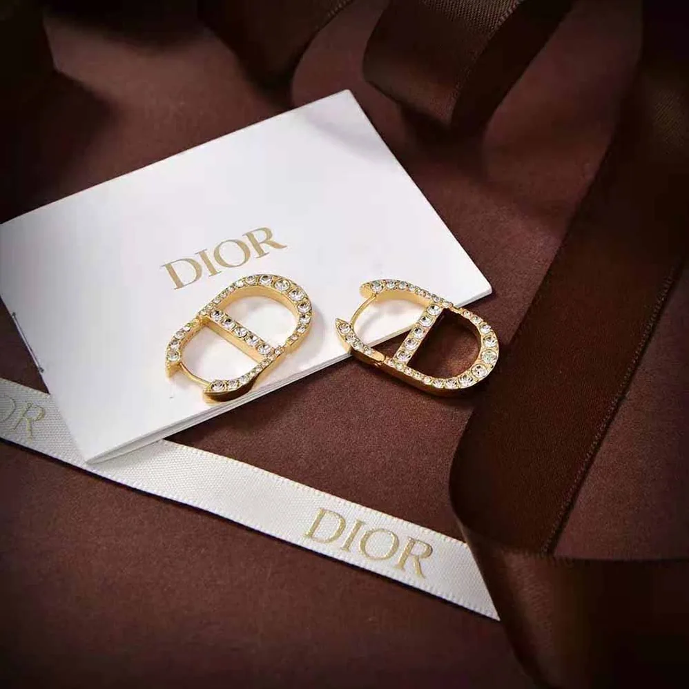 Dior 30 Montaigne Earrings Gold-Finish Metal and Silver for Women in Tone Crystals