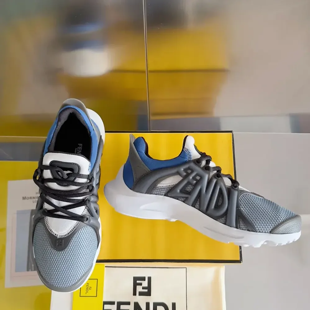 Fendi Tag Sneakers Blue Technical Mesh Running Sneakers for Men Fendi Tag Sneakers Blue Technical Mesh Running Sneakers for Men