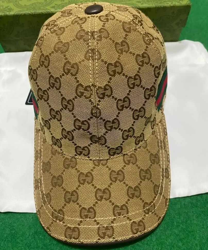 Gucci Original GG Canvas Baseball Hat With Web Beige GG Gucci Original GG Canvas Baseball Hat With Web Beige GG