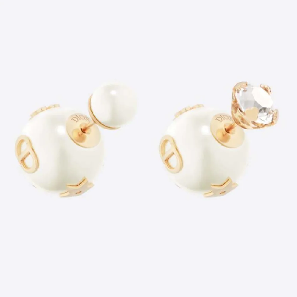 Dior Dior Tribales Earrings Gold-Finish Metal with White Resin Pearls and a Silver for Women in Tone Crystal Dior Dior Tribales Earrings Gold-Finish Metal with White Resin Pearls and a Silver for Women in Tone Crystal