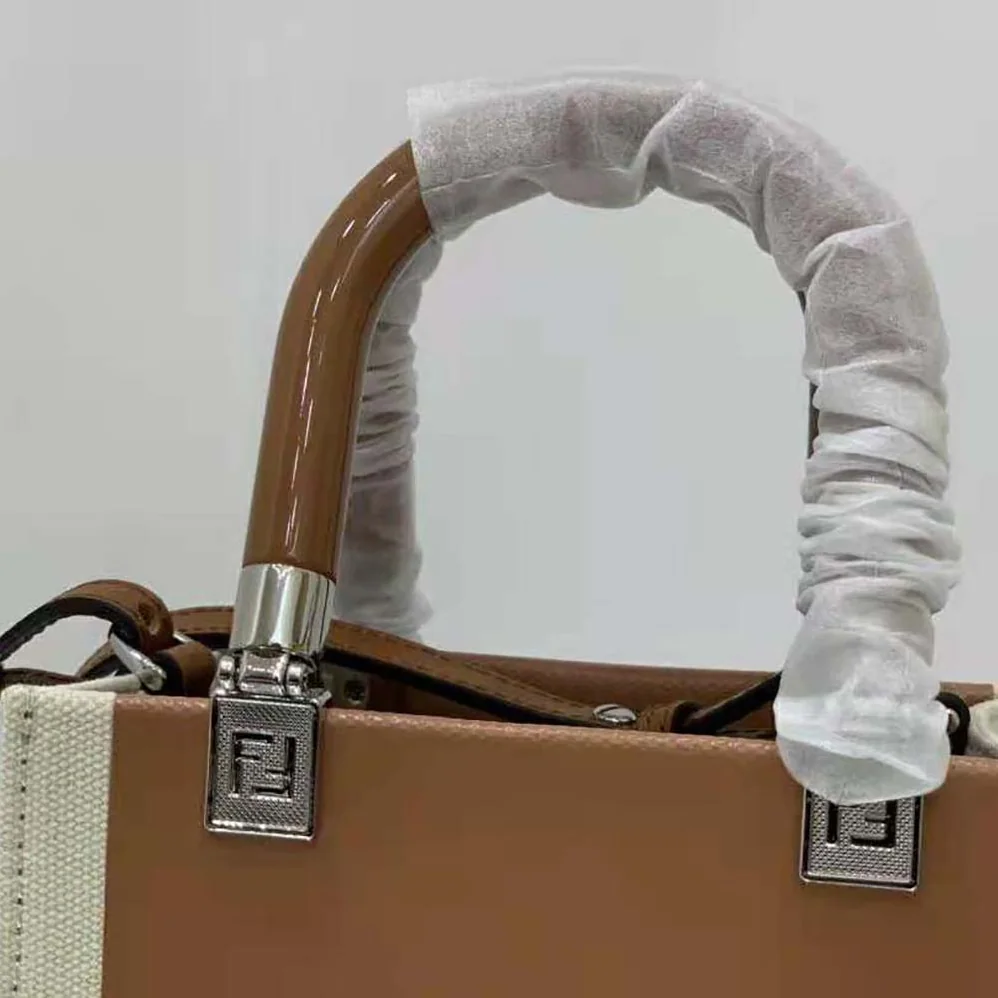 Fendi Mini Sunshine Shopper Brown Patent Leather and Canvas Mini for Women in Bag