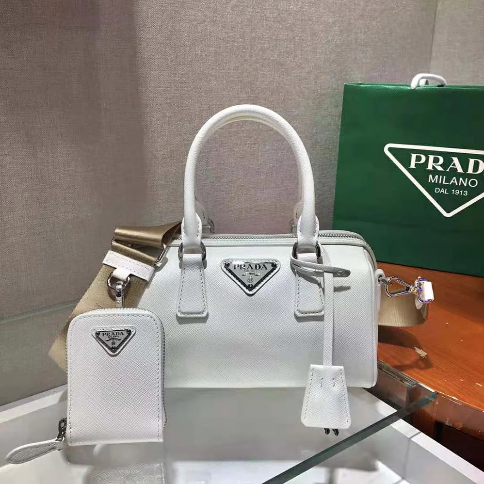 Prada Saffiano Leather Top-handle Bag for Women in White Prada Saffiano Leather Top-handle Bag for Women in White