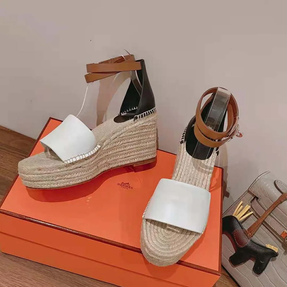 Hermes Tipoli Espadrille in Calfskin with Wrap-Around Ankle Strap for Women in Brown