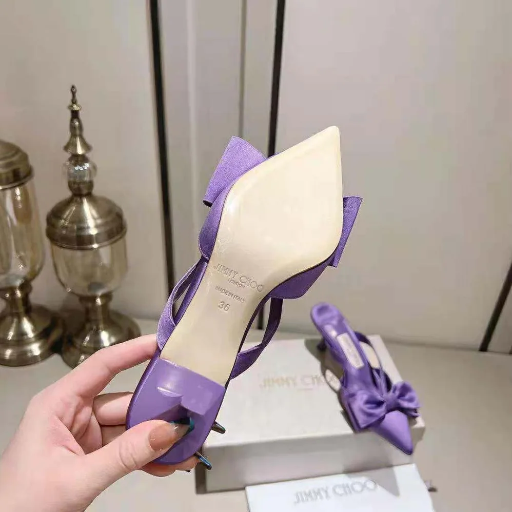 Jimmy Choo Flaca Mule 50 Wisteria Satin Mules with Bow for Women