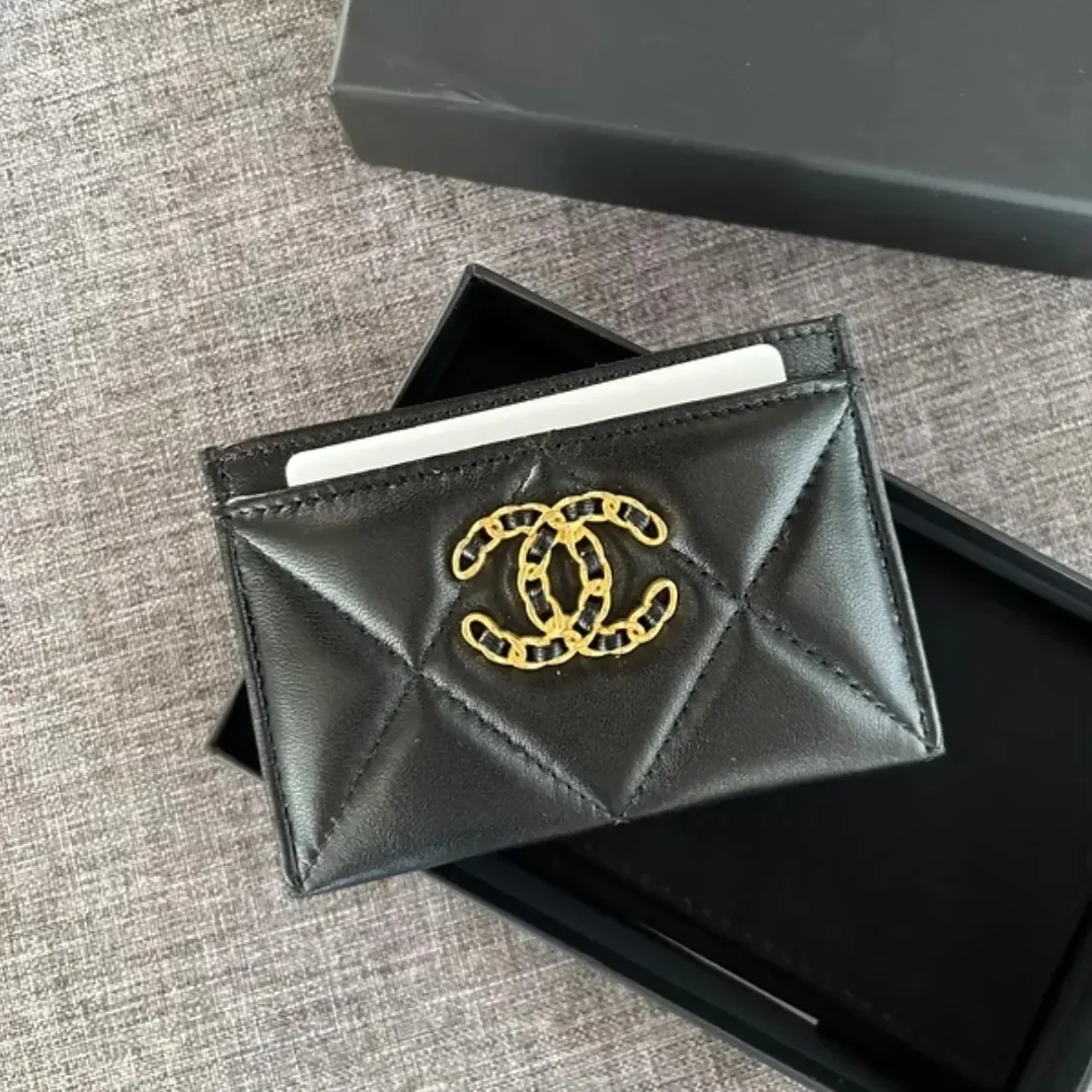 Chanel CO-CO 19 Card Holder Wallet Black Gold Toned Hardware /