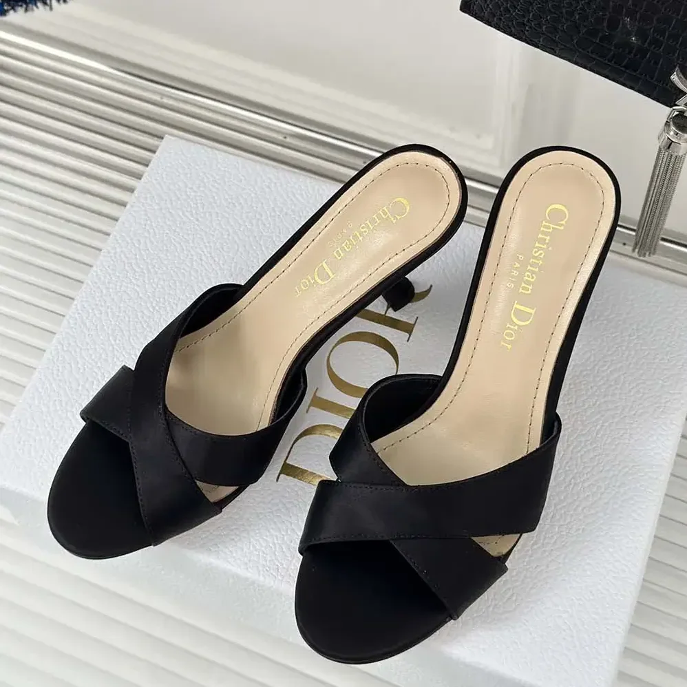 Dior Dior Tribales Heeled Slide Black Satin for Women