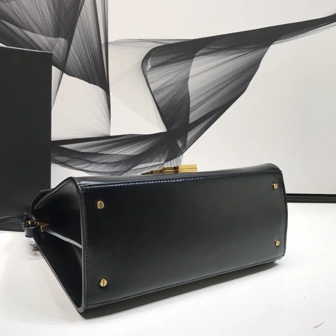 Saint Laurent Cassandra Medium Top Handle Bag In Grain Black in YSL
