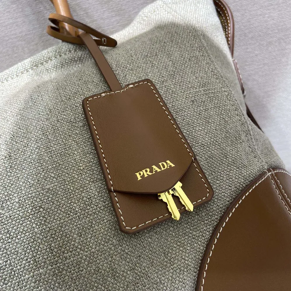 Prada Large Linen And Leather Tote Bag for Women in Rope/Natural Prada Large Linen And Leather Tote Bag for Women in Rope/Natural