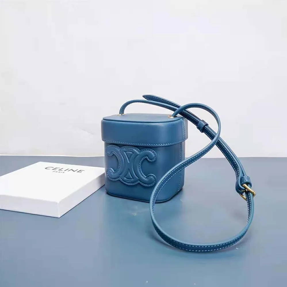 Celine Small Box Cuir Triomphe in Smooth Calfskin for Women in Blue